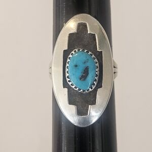 Vintage Navajo Ann Begay Turquoise Sterling Silver Shadow Box Ring Sz 6.5